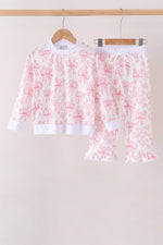 Pink bow floral print mom&me pants set