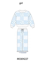 Blue floral bow checkered mom&me pants set