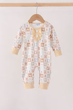 Khaki farm checkered romper