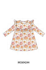 Orange Pumpkin Print Ruffle Dress