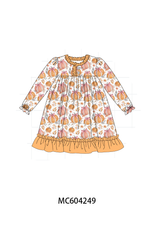 Orange Pumpkin Print Ruffle Dress