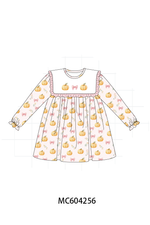 Pink pumpkin bow embroidery ruffle dress