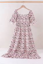 Pink Spooky print ruffle tiered mom dress