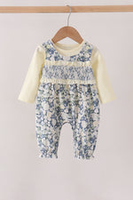 Vintage Floral Smocked Ruffle Romper Set