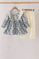 Vintage Floral Ruffle Pants Set