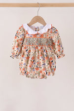 Coral floral smocked bubble