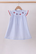 Blue stripe bow fireworks embroidery ruffle dress