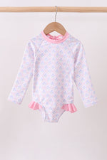 Pink floral print ruffle rashguard