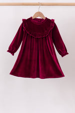 Burgundy velvet Ruffle Dress