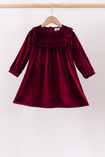 Maroon velvet ruffle dress