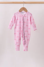 Pink bow print romper