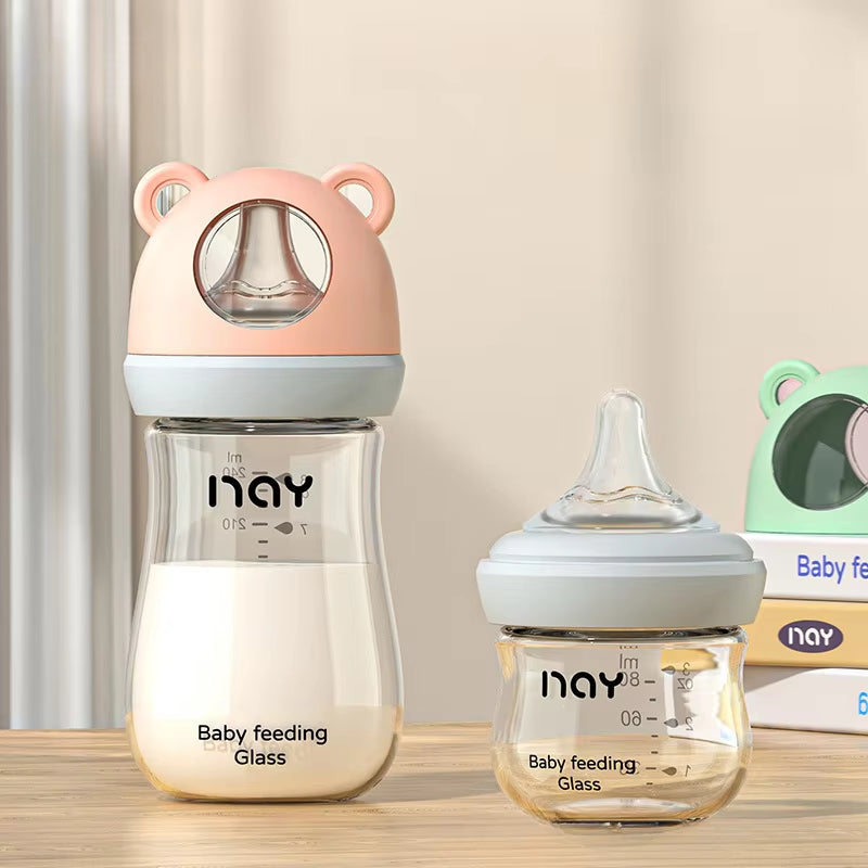 Newborn Glass Feeding Bottle Wide Caliber Anti-Flatulence Nursing Anti-Choke Baby Bottle Infant BPA Free 0-6 Month Glass Bottle