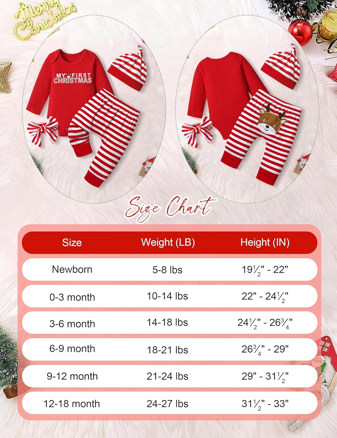 Baby Girl Christmas Outfit Baby Girl Long Sleeve Rompers Striped Pant Sets My First Christmas Baby Girl Outfit