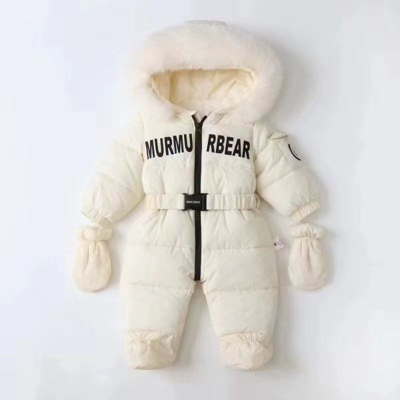 Winter Newborn Baby Girl Jumpsuit Thicken Baby Ski Suit with Gloves Belt Baby Romper Warm Infant Snowsuit Children Clothing Set