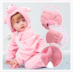 Unisex Baby Animal Costume Winter Autumn Flannel Hooded Romper Cosplay Jumpsuit