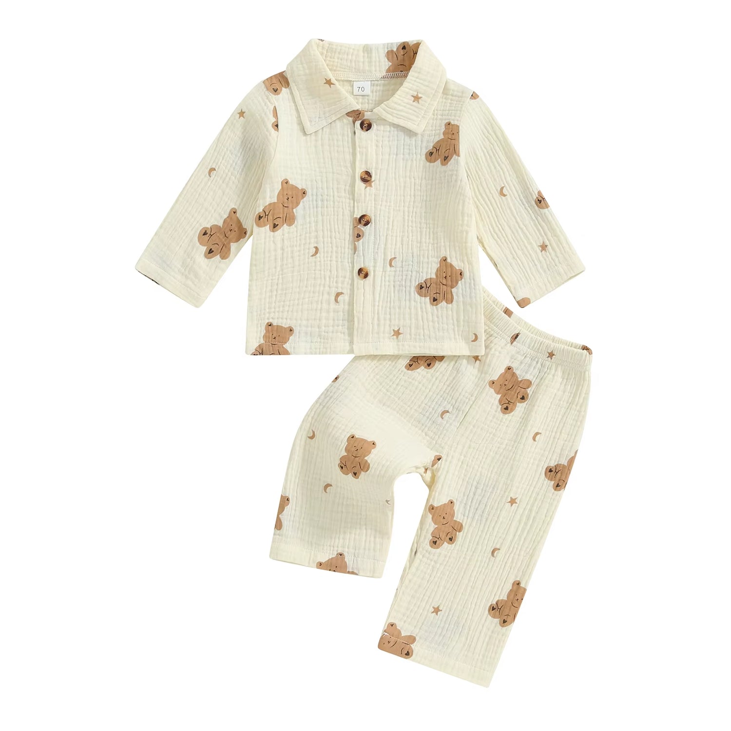 Long Sleeve Toddler Sleepwear for Girl Boy Fall Winter Pajamas Set Bear Print Lapel Button Tops Pants Kids Loungewear