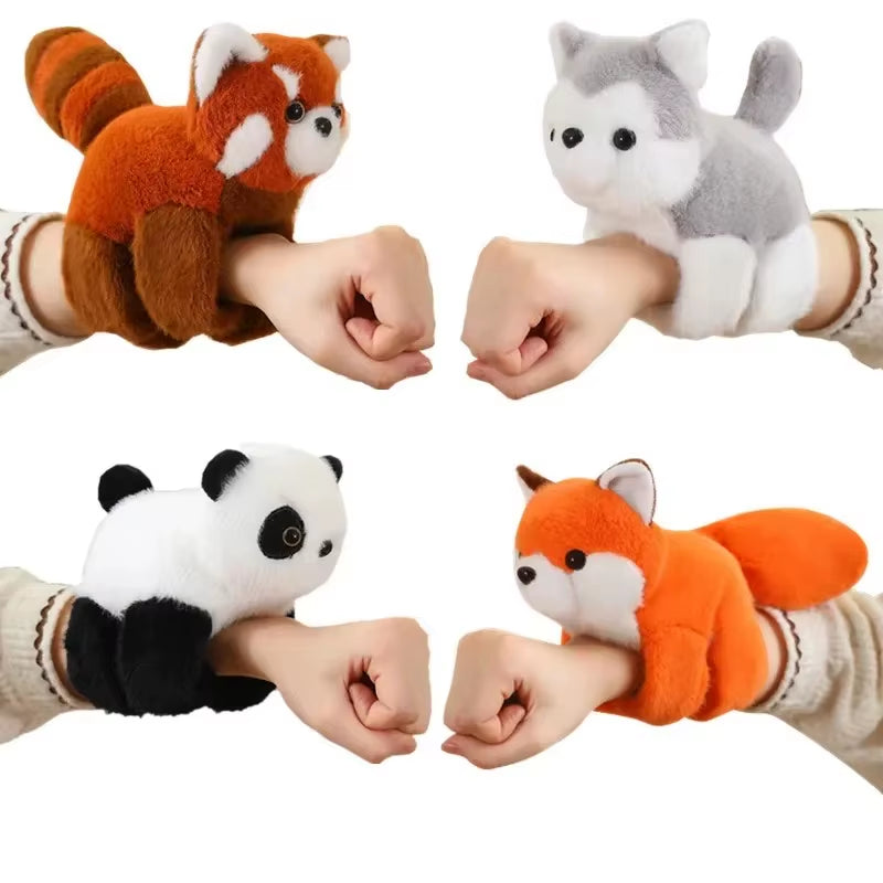 Creative Stuffed Animals Raccoon Fox Husky Cat Monkey Papa Circle Toy Wrapped around Arm Doll Toys for Kids Birthday Gift