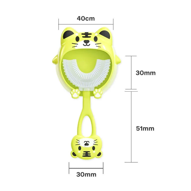 U-Shape Kids Toothbrush Cartoon Frog Print Toothbrush with Holder Children'S Toothbrush Silicone Cleaning Toothbrush 2-12Years