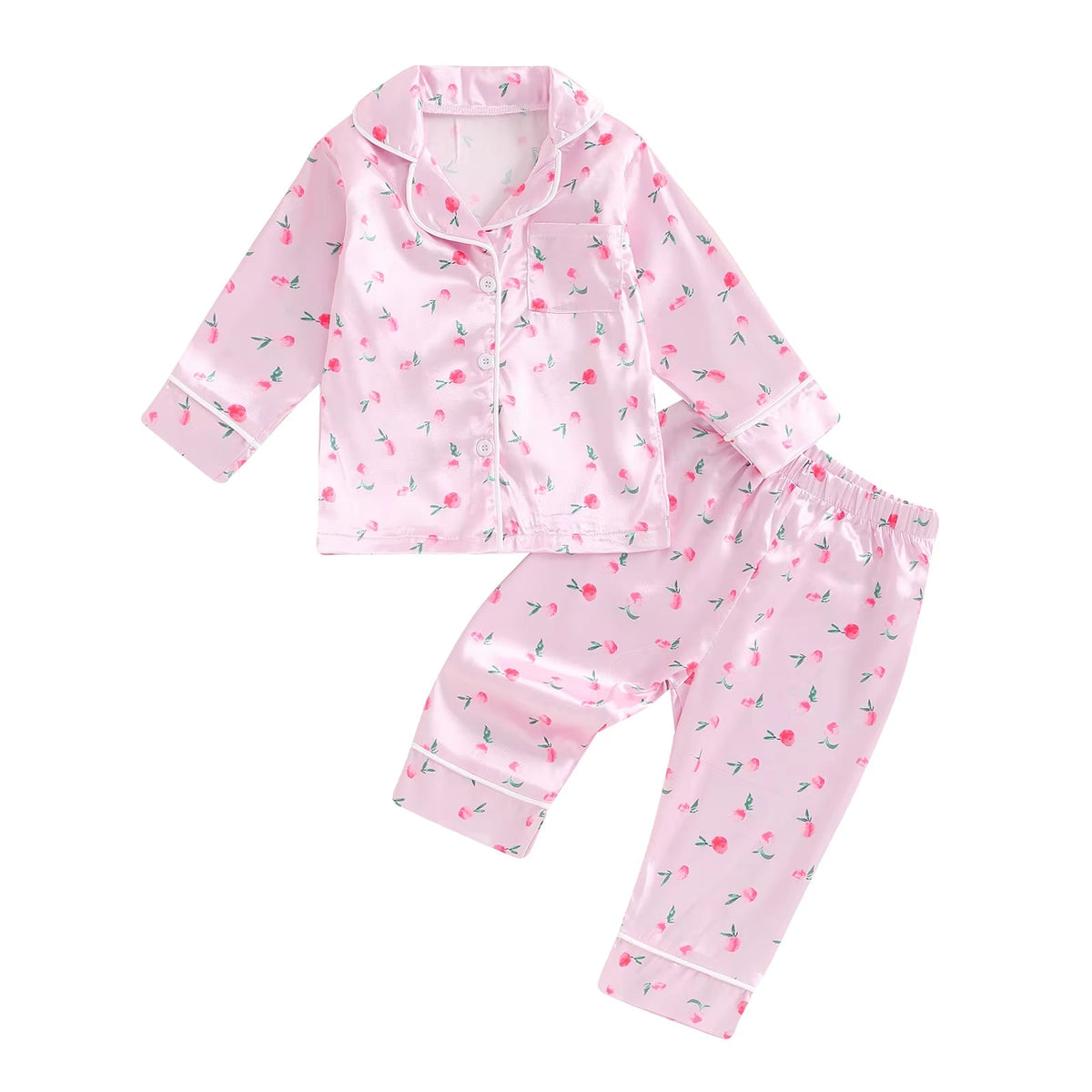 1-5 Years Kid Girls Pajamas Set Strawberry Print Long Sleeve Shirts Tops Pants 2 Pieces Casual Lounge Suit Sleepwear