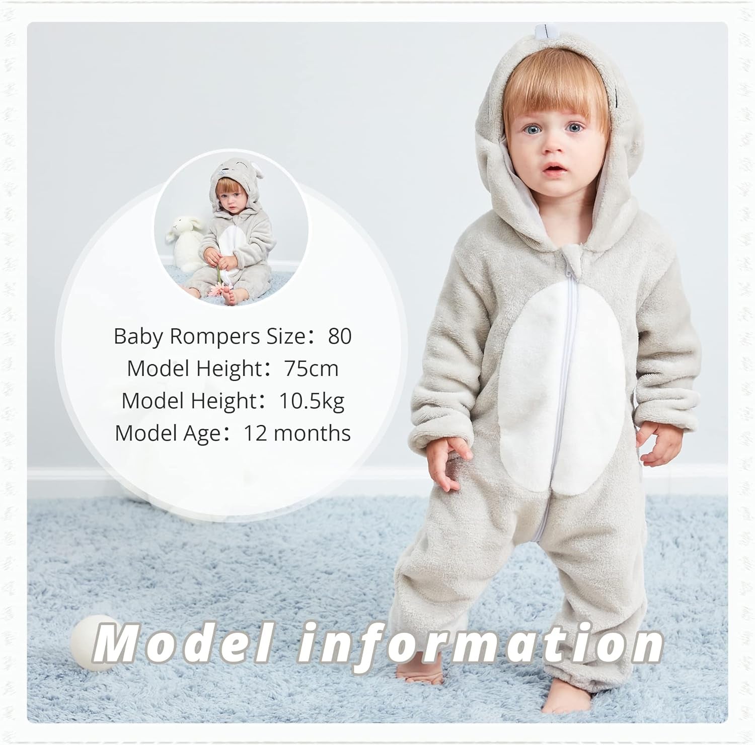 Unisex Baby Animal Costume Winter Autumn Flannel Hooded Romper Cosplay Jumpsuit