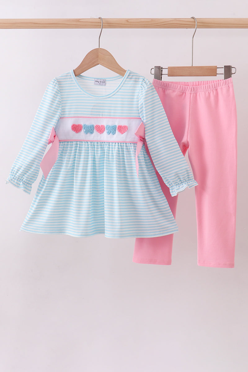 Blue bear french knot pants set