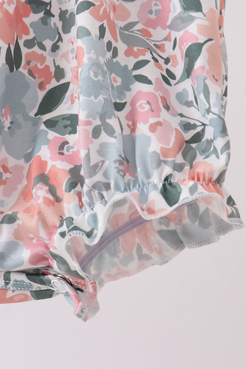 Pink Floral Smocked Knit Bubble
