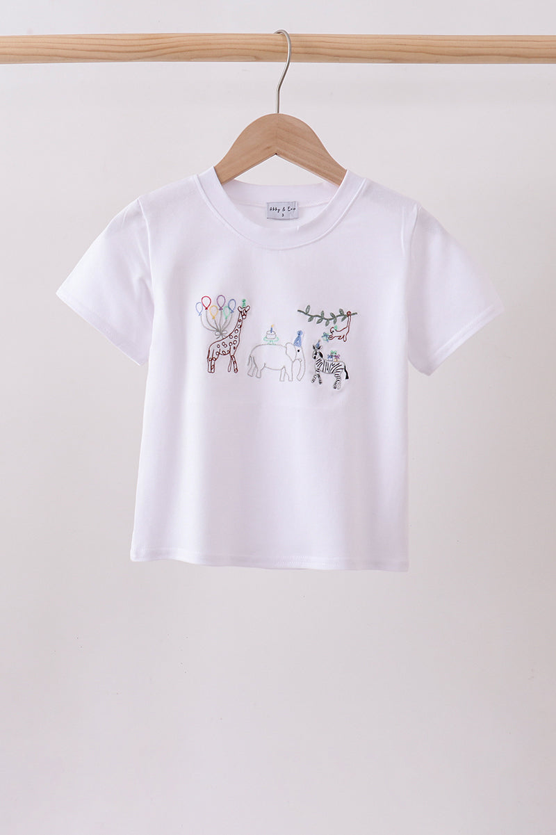 White Animal Embroidered Knit Top
