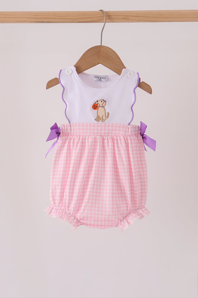 Pink Puppy Pumpkin Applique Bow Bubble