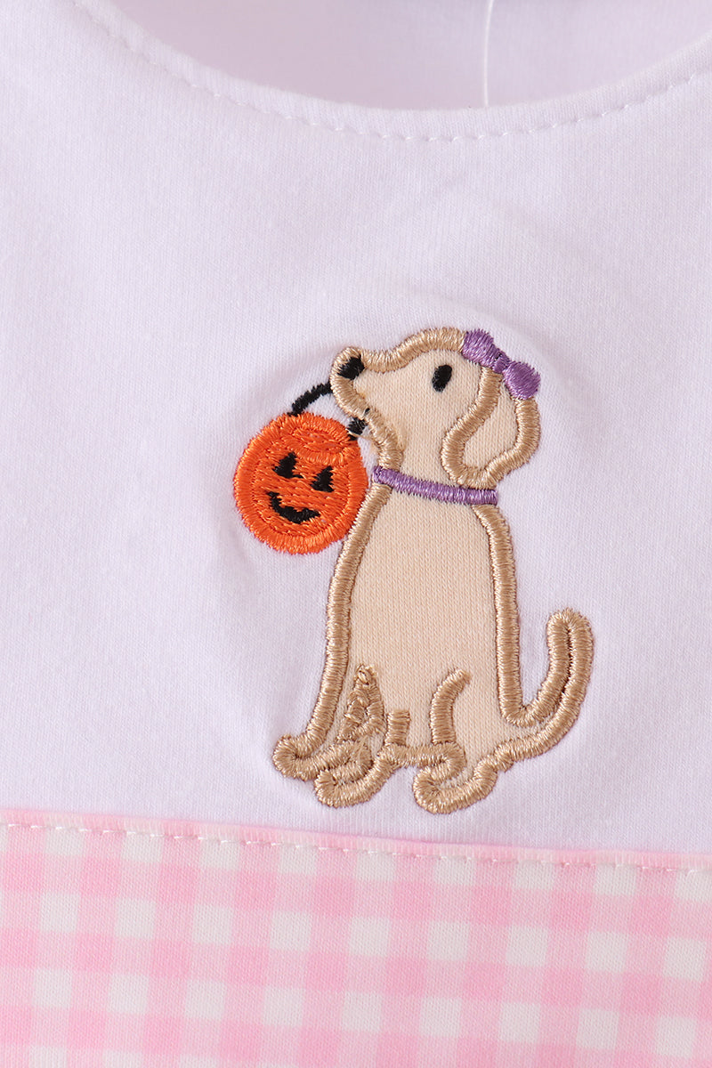 Pink Puppy Pumpkin Applique Bow Bubble