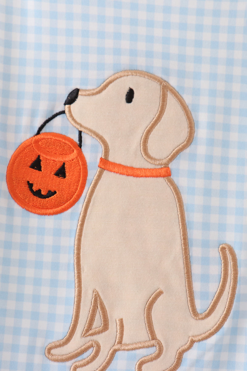 Blue Puppy Pumpkin Applique Jon Jon