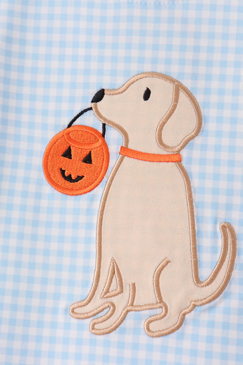 Blue Puppy Pumpkin Applique Shorts Set