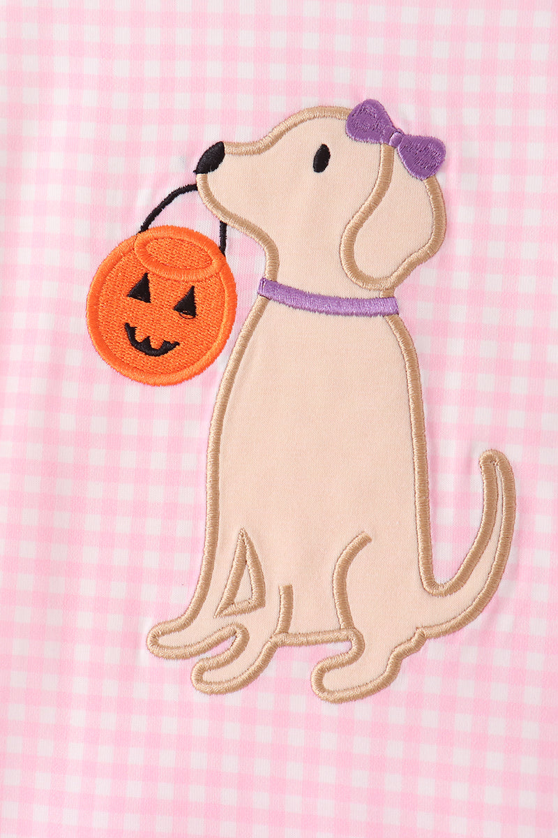 Pink Puppy Pumpkin Applique Ruffle Shorts Set