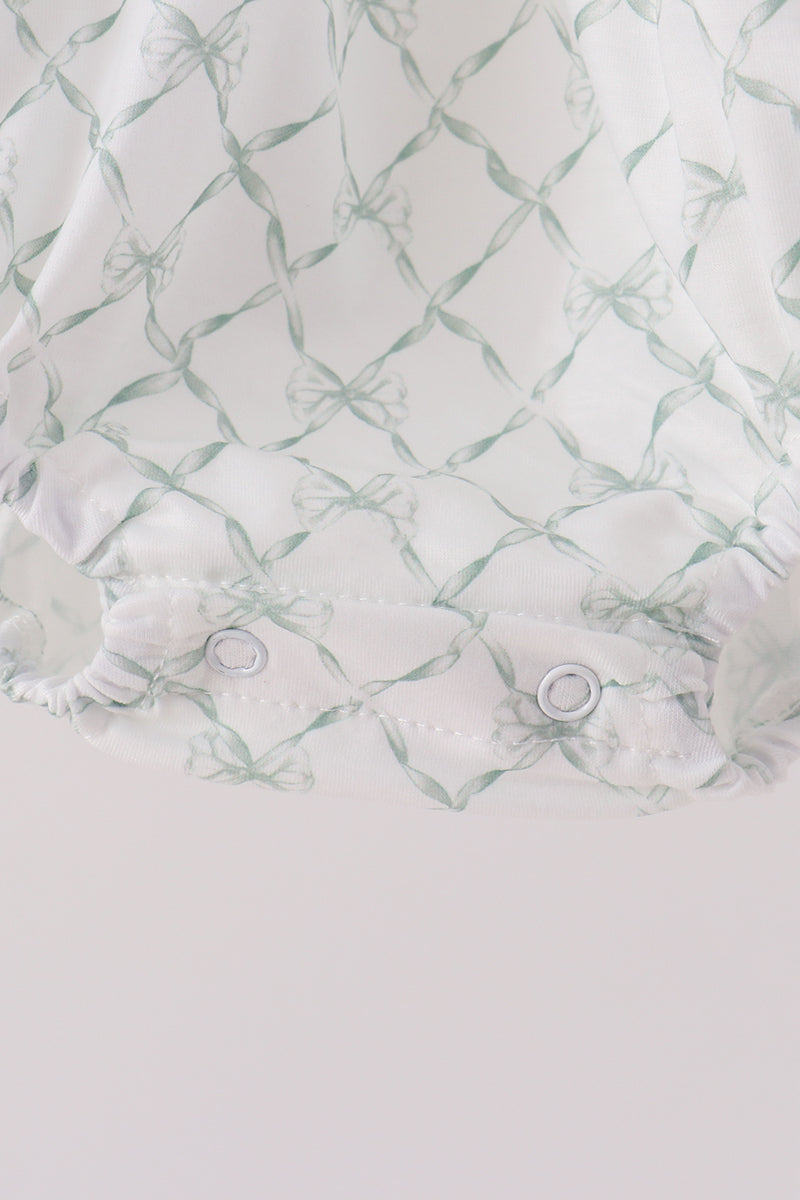 Sage pumpkin embroidery bow ruffle bubble