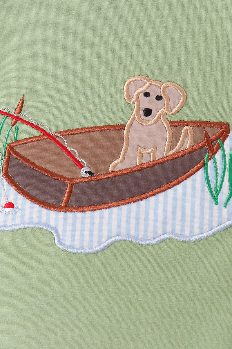 Sage Puppy Fishing Gingham Pants Set