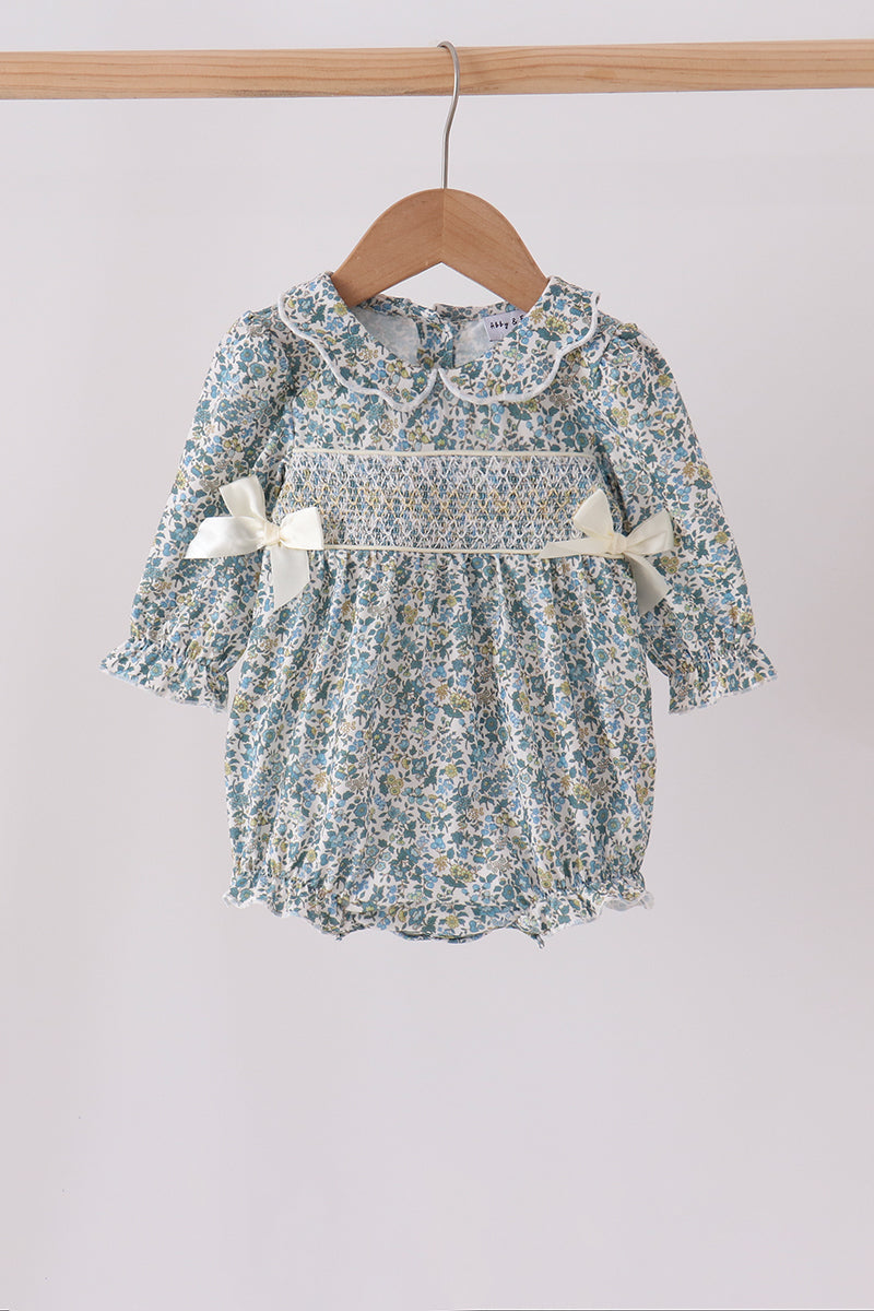 Sage Floral Smocked Bow Bubble