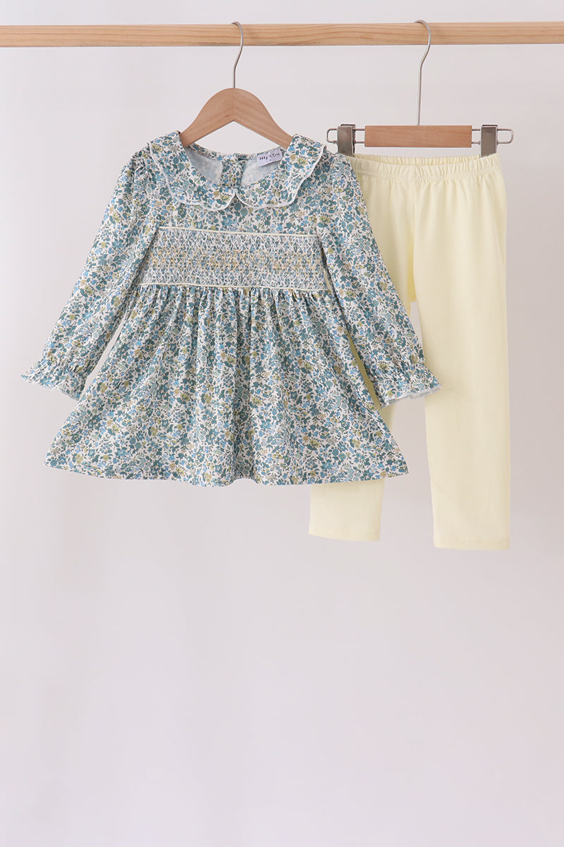 Sage Floral Smocked Pants Set