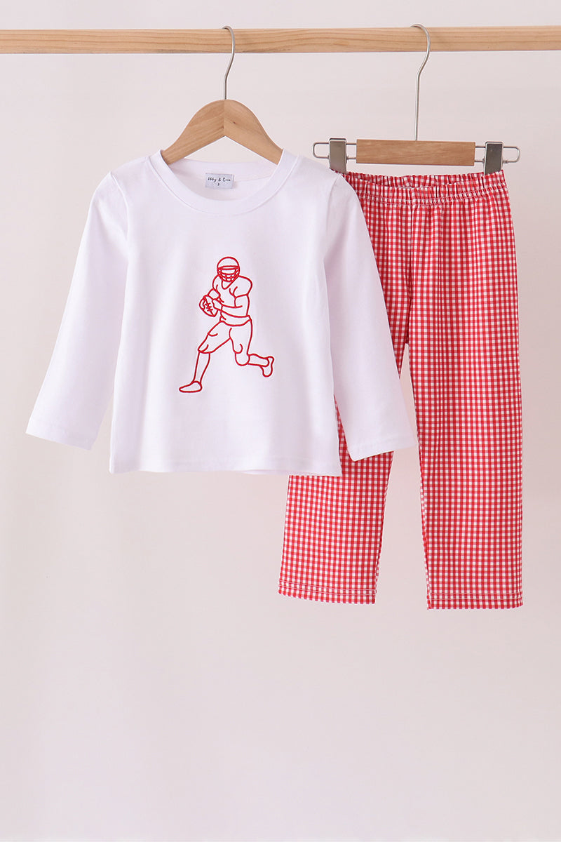 Red Football Embroidery Pants Set