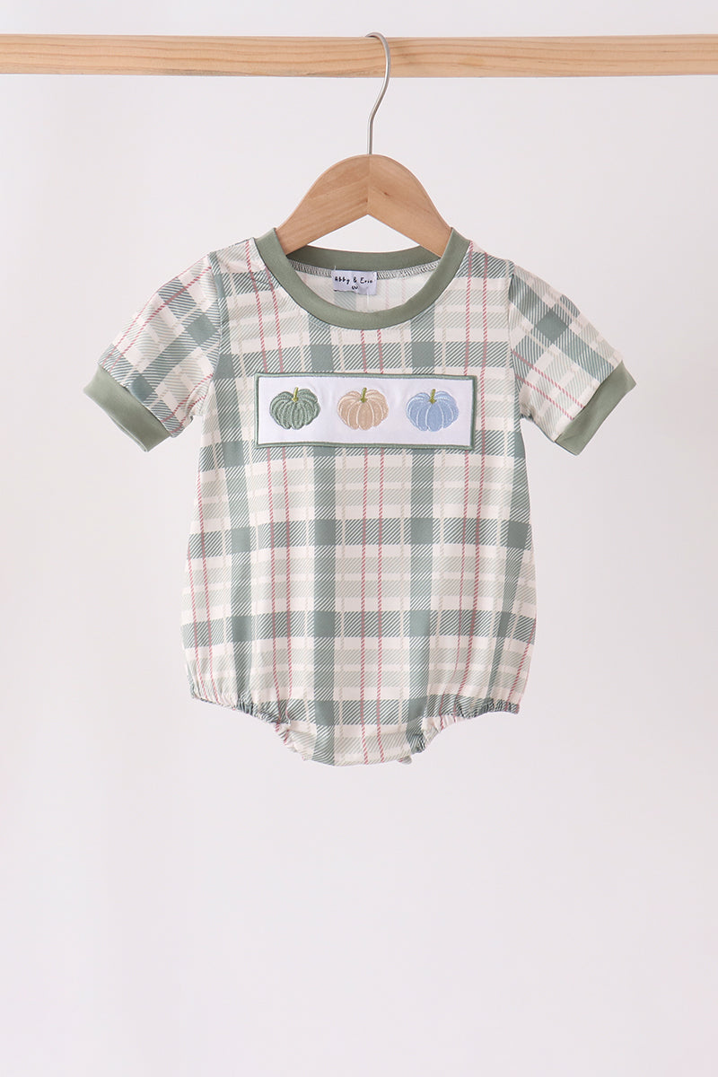 Green Pumpkin Embroidery Plaid Bubble