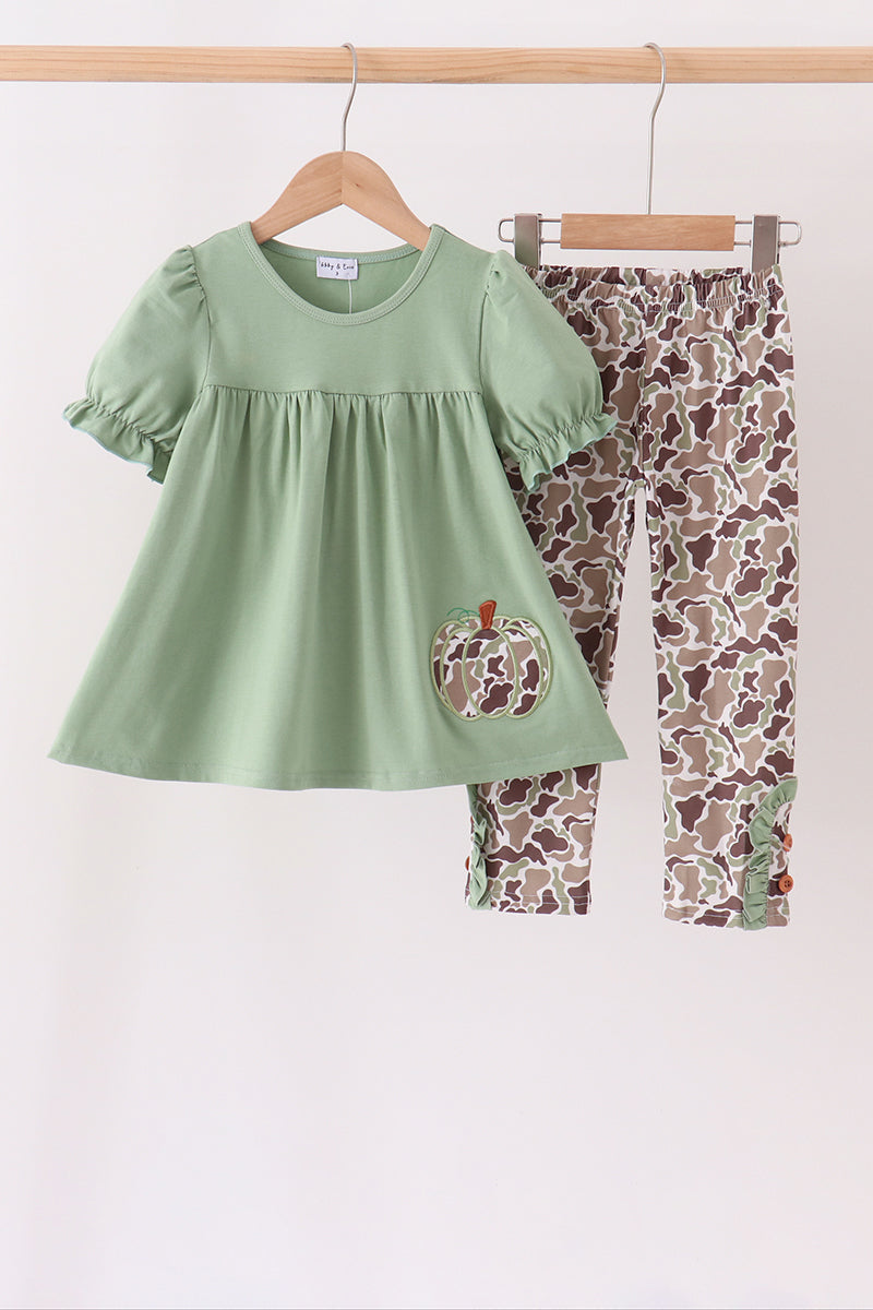Camo Pumpkin Applique Ruffle Pants Set
