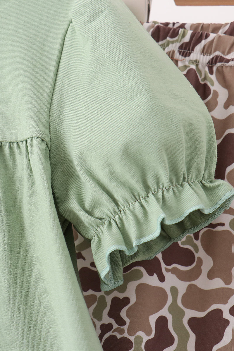 Camo Pumpkin Applique Ruffle Pants Set