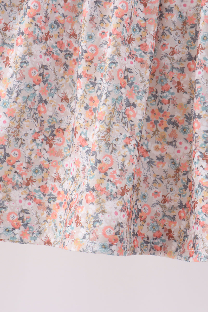 Floral smocked lace ruffle pants set