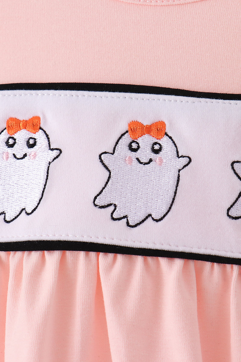 Pink Ghost Embroidery Ruffle Bubble