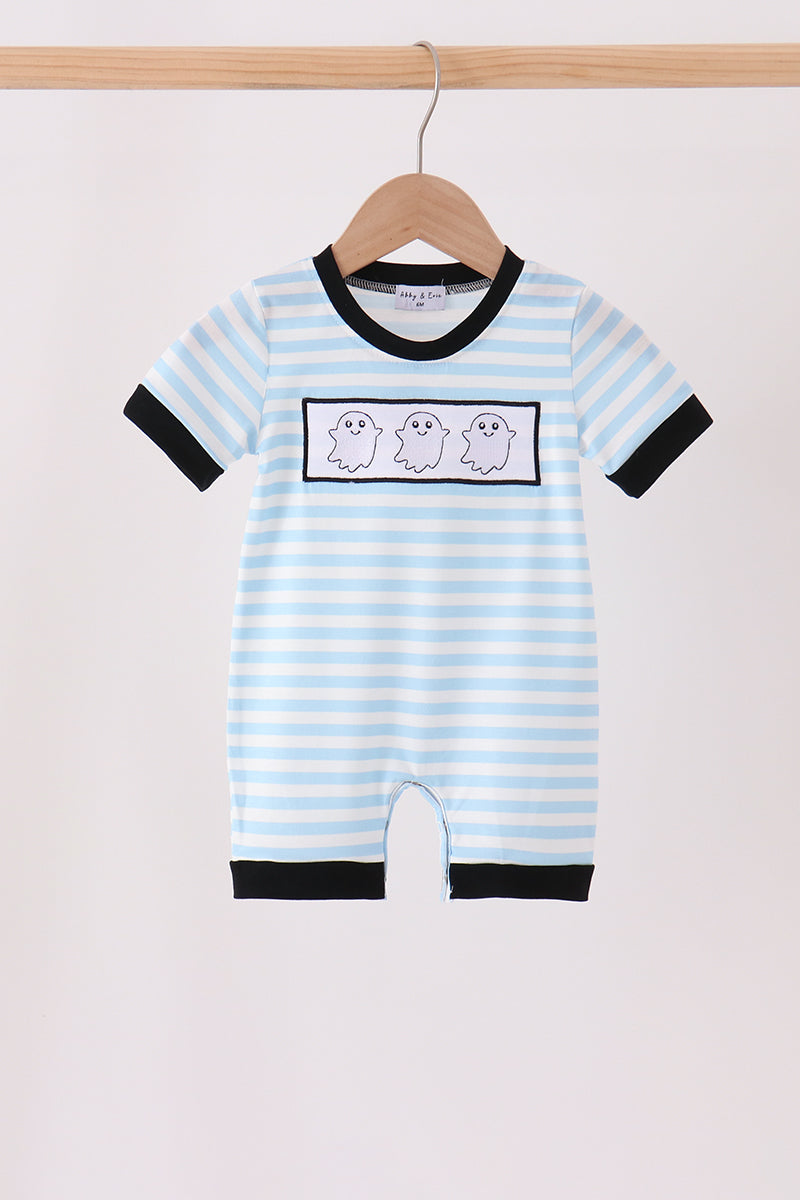 Blue Ghost Embroidery Stripe Romper