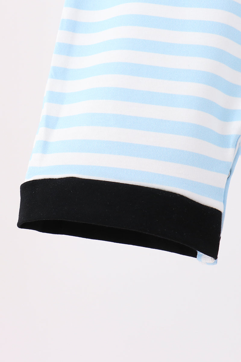 Blue Ghost Embroidery Stripe Romper