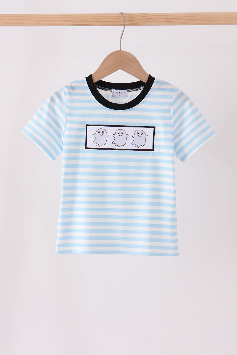 Blue Ghost Embroidery Stripe Top