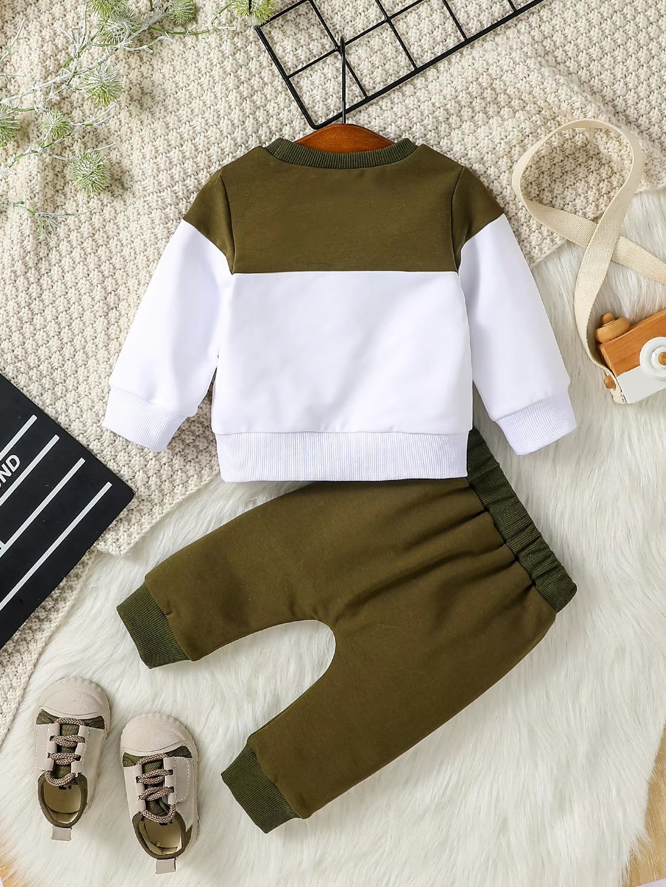 Baby Boys Long Sleeve Autumn Woven Lable Letter Sweatshirt +Pant for Cool Fashion Set 2PCS