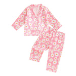 Children Girl Pajama Sets Kids Flower Print Lounge Outfits Daisy Print Long Sleeve Tops Pants Set Toddler Sleepwear