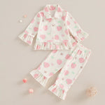 New Spring Girls Pyjamas 2Pcs Kids Pajama Set Sweet Sleepwear Strawberry Long Sleeve Tops Pants Toddler Loungewear