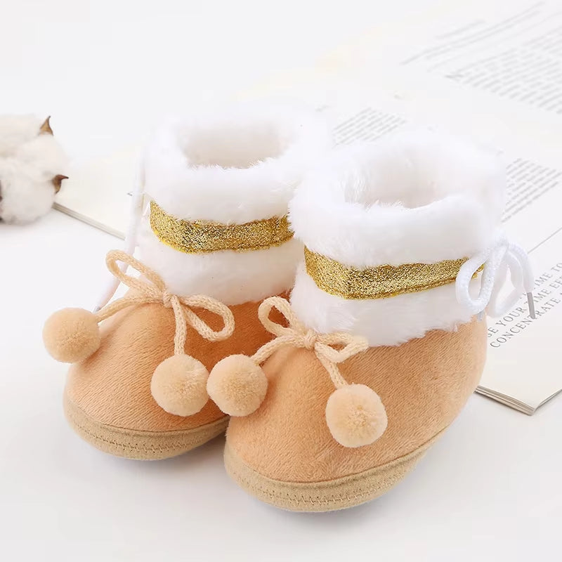 Baby Boots Solid Pompom Winter Plush Snow Booties for Newborn Boys Girls Soft Comfortable Warming Shoes