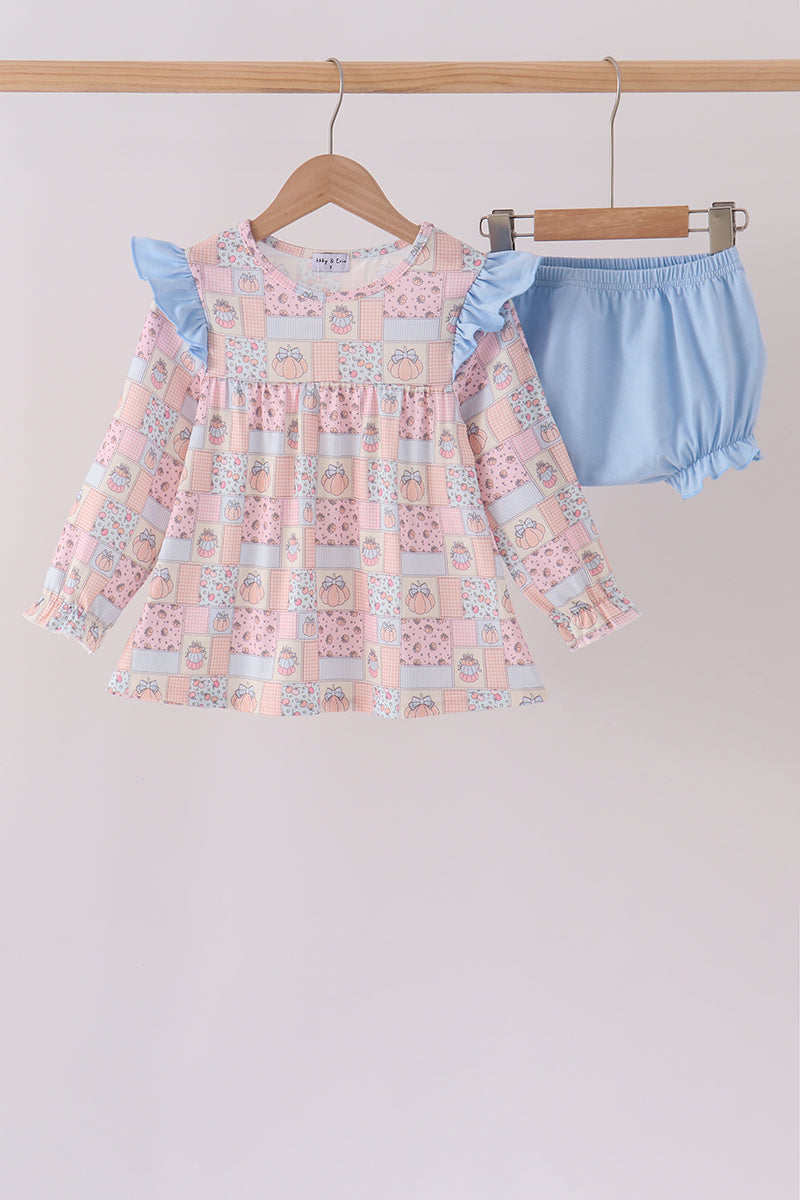 Pink pumpkin ruffle bloomer set